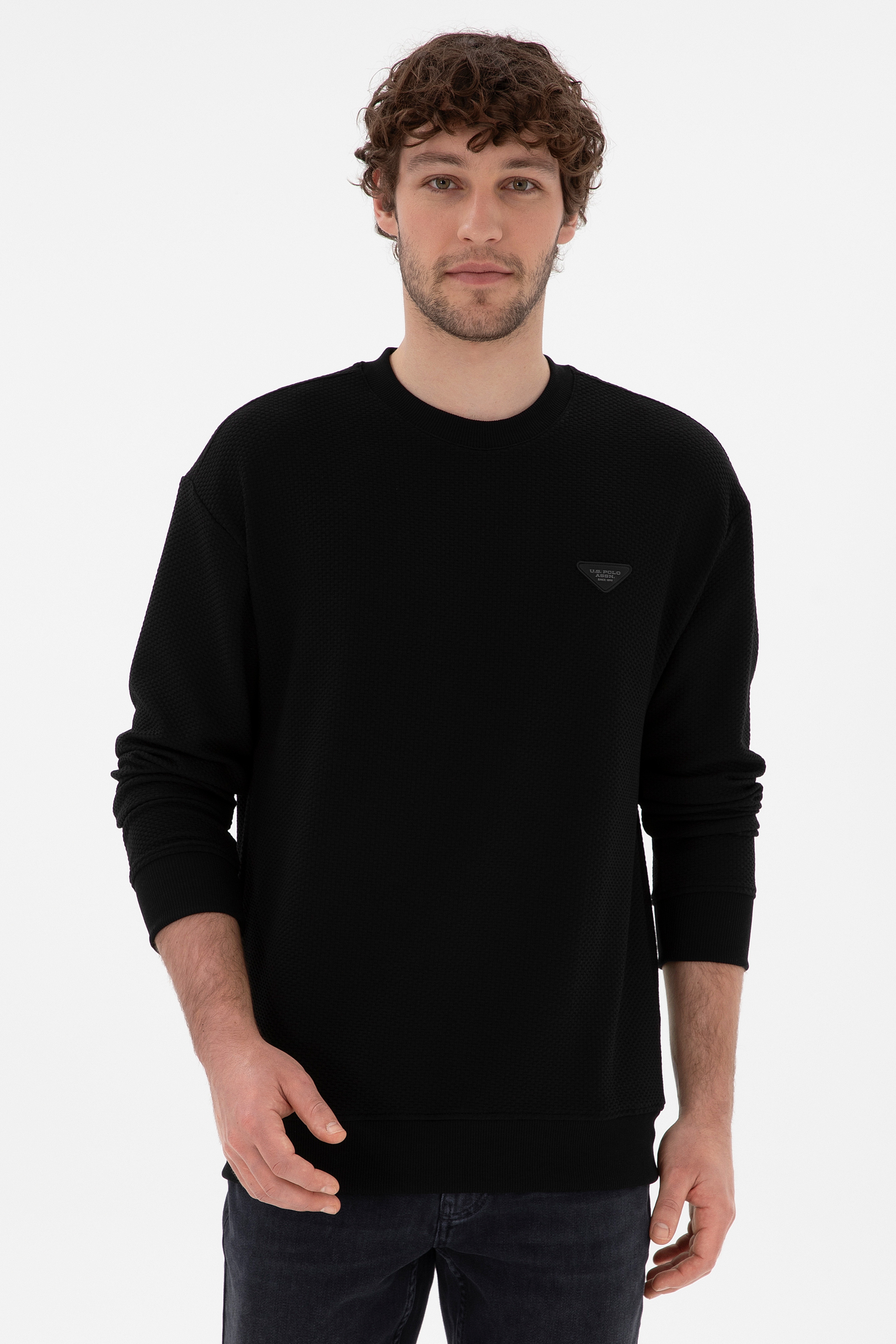 Erkek Comfort Fit Bisiklet Yaka Siyah Sweatshirt - Image 1