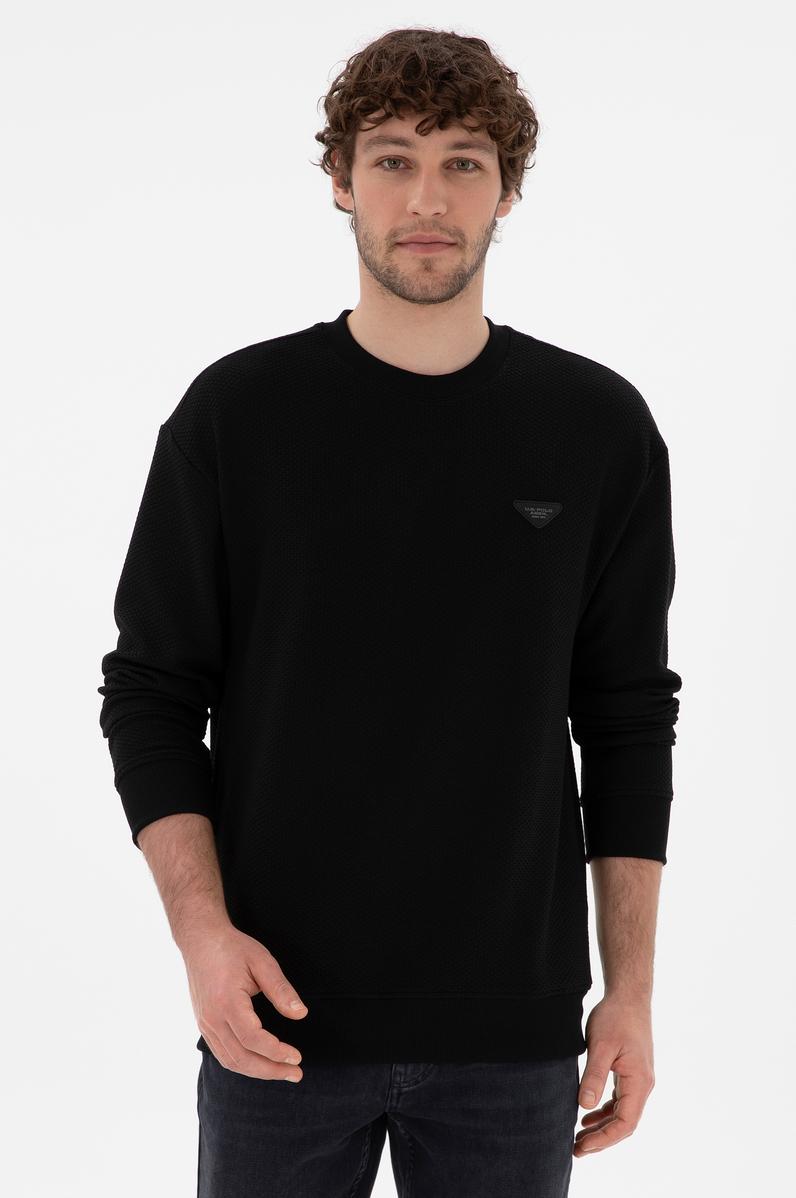 Erkek Comfort Fit Bisiklet Yaka Siyah Sweatshirt