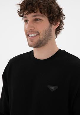 Erkek Comfort Fit Bisiklet Yaka Siyah Sweatshirt - 50290777017