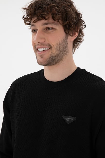 Erkek Comfort Fit Bisiklet Yaka Siyah Sweatshirt
