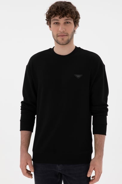Erkek Comfort Fit Bisiklet Yaka Siyah Sweatshirt