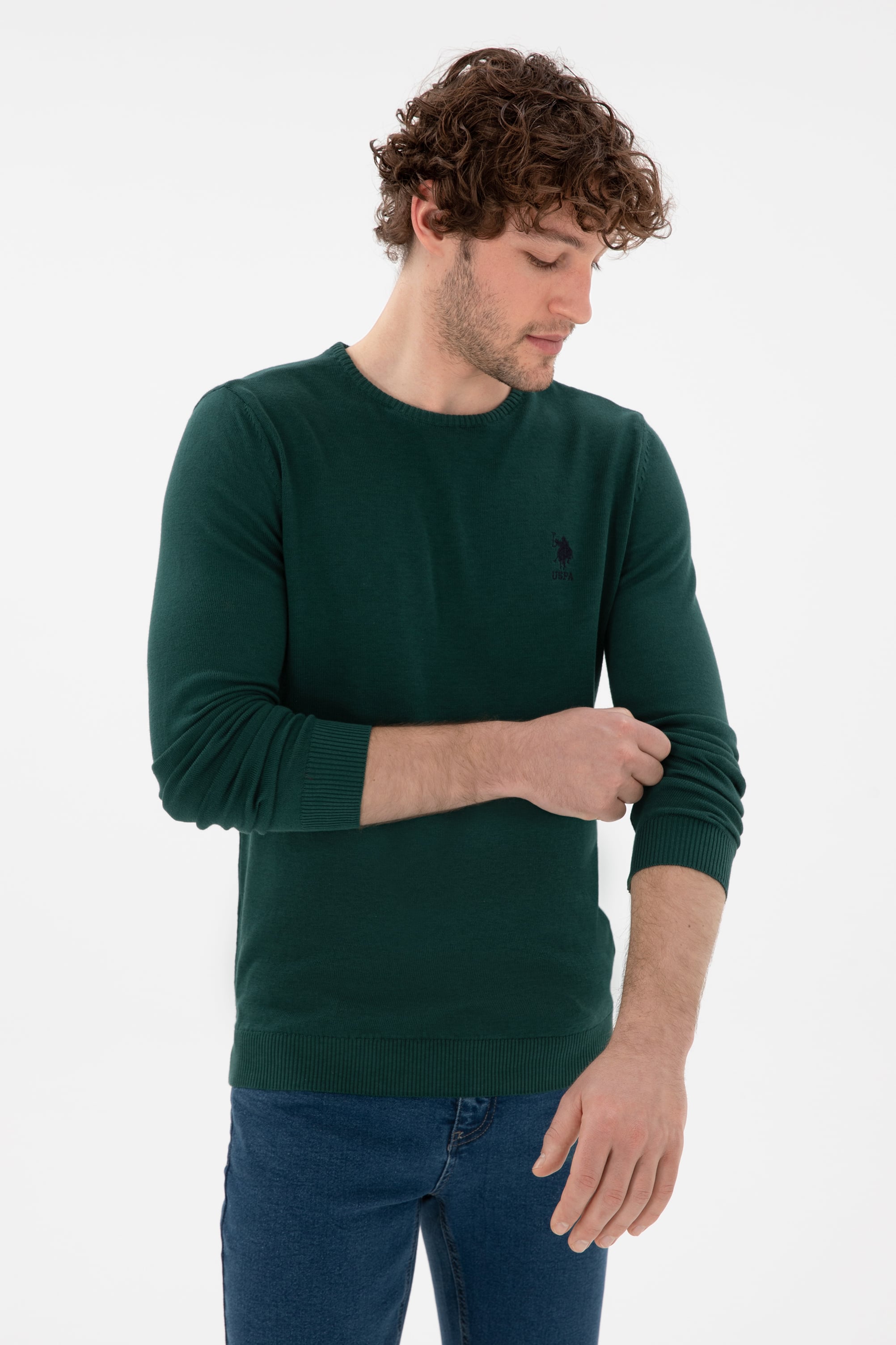 Erkek Koyu Yeşil Basic Kazak - Image 3