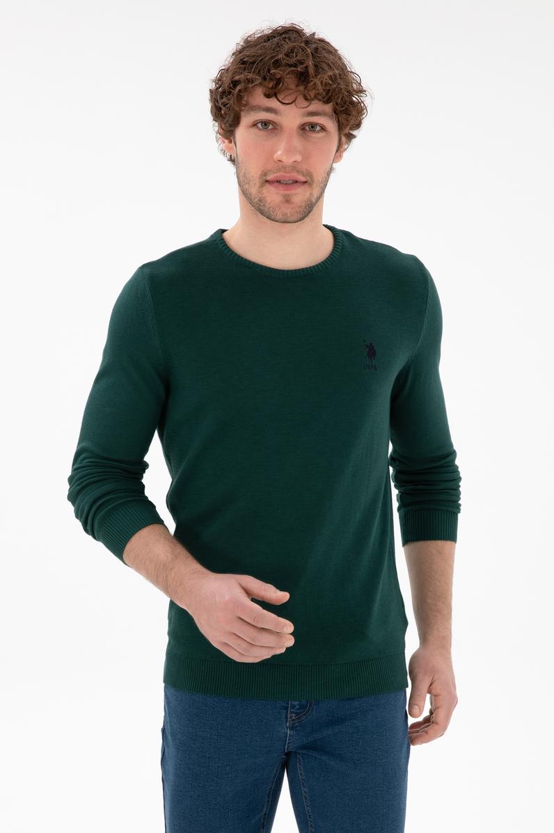 Erkek Koyu Yeşil Basic Kazak