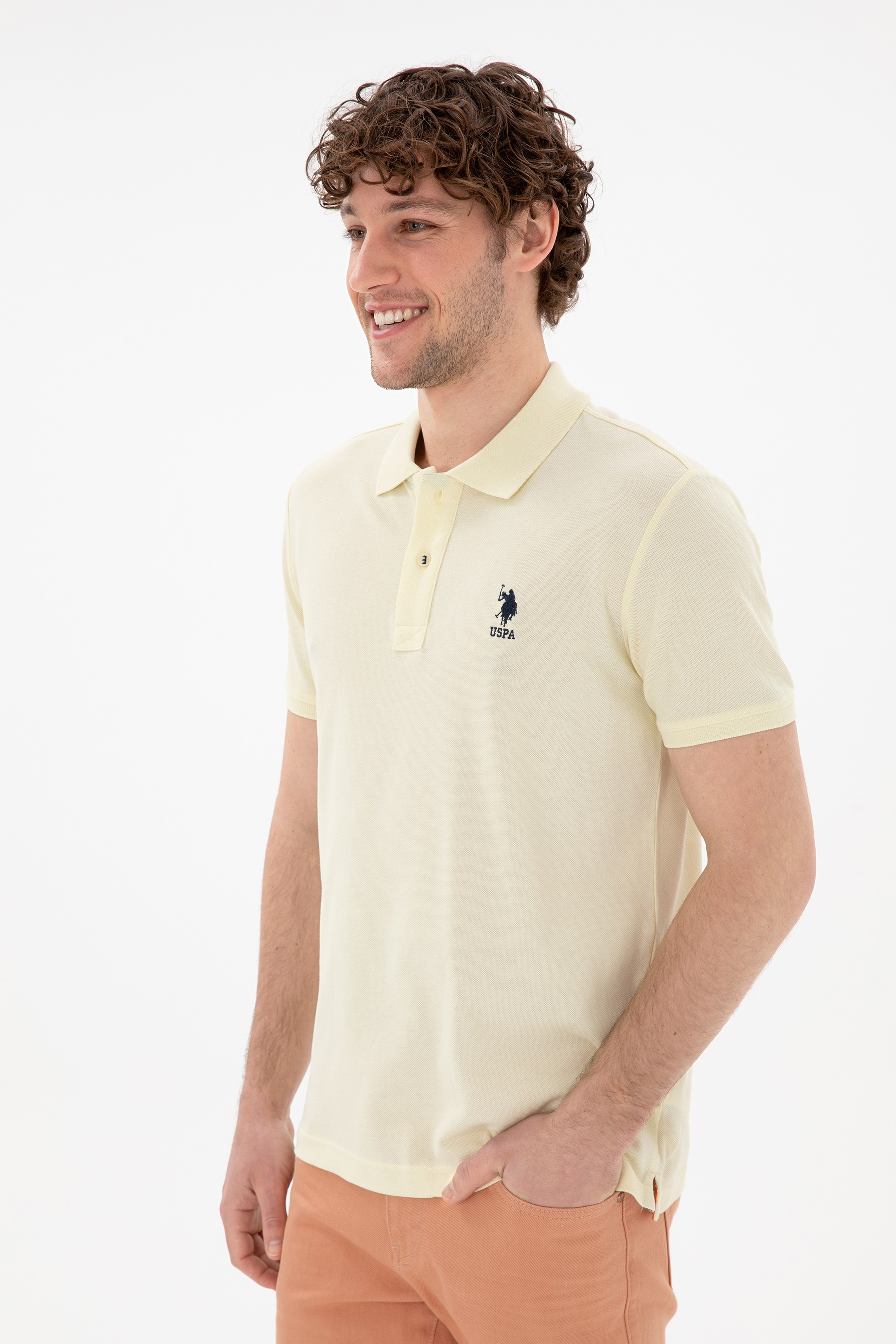 Erkek Slim Fit Polo Yaka Limon Basic Tişört - Image 3
