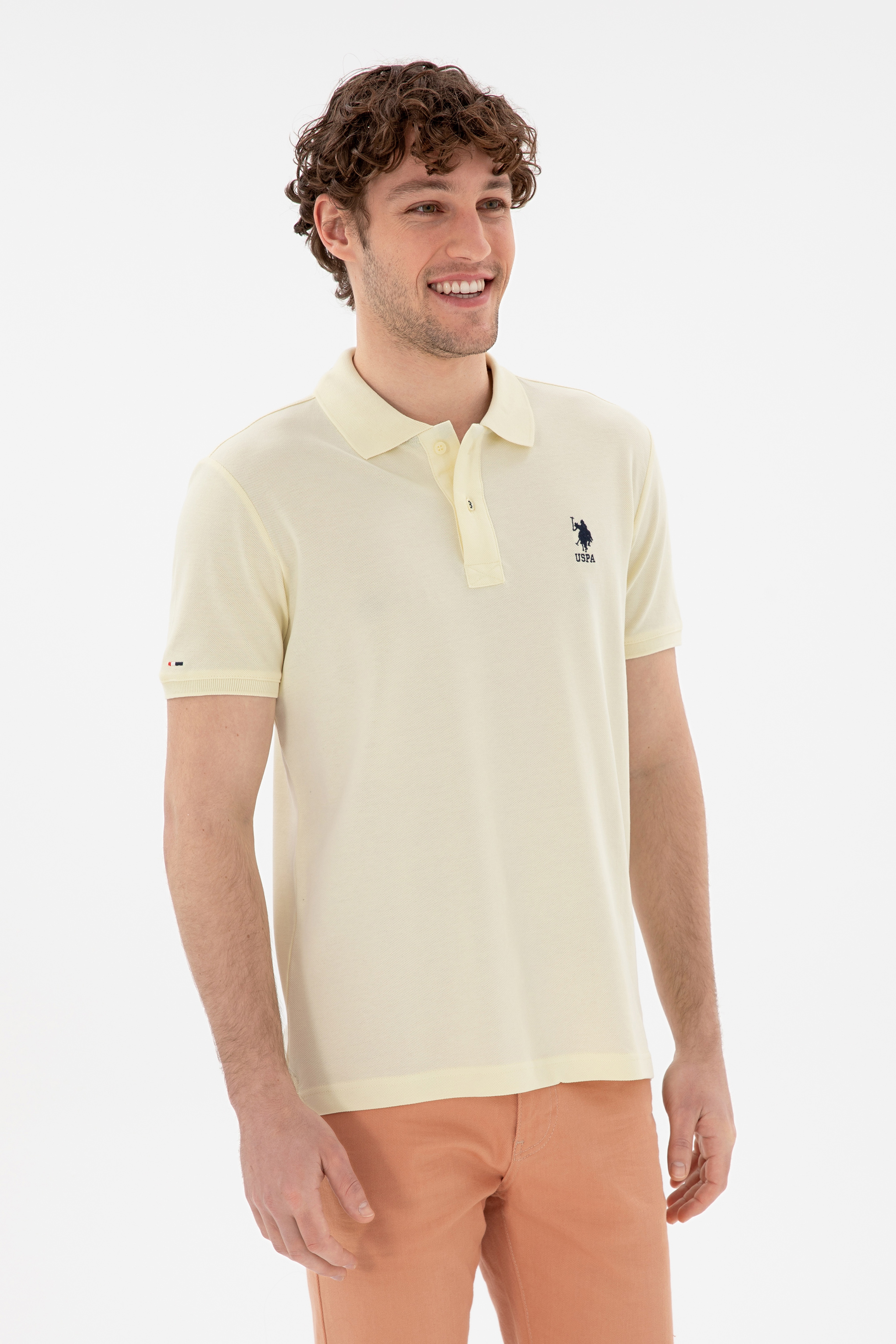 Erkek Slim Fit Polo Yaka Limon Basic Tişört - Image 1