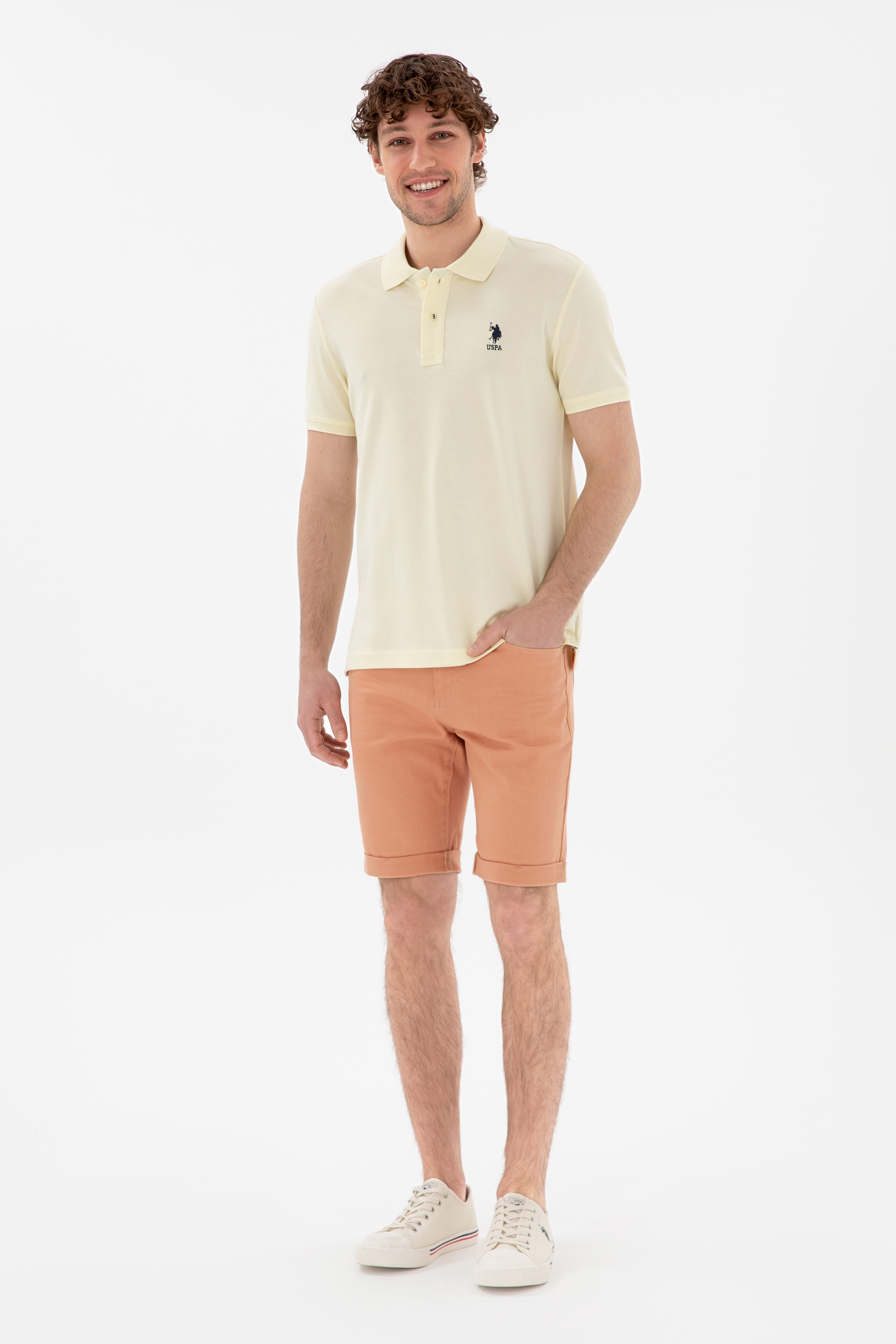 Erkek Slim Fit Polo Yaka Limon Basic Tişört - Image 4