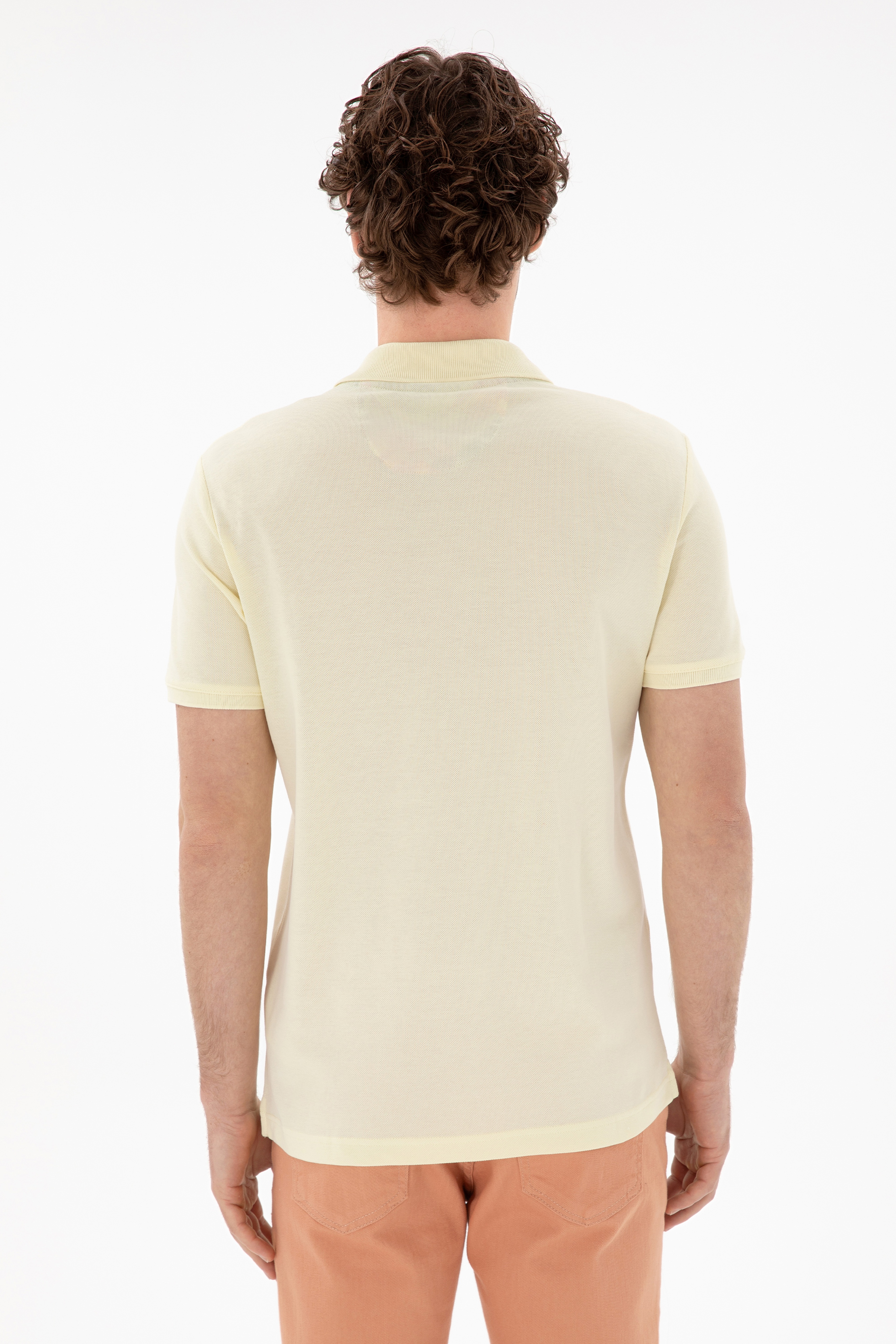 Erkek Slim Fit Polo Yaka Limon Basic Tişört