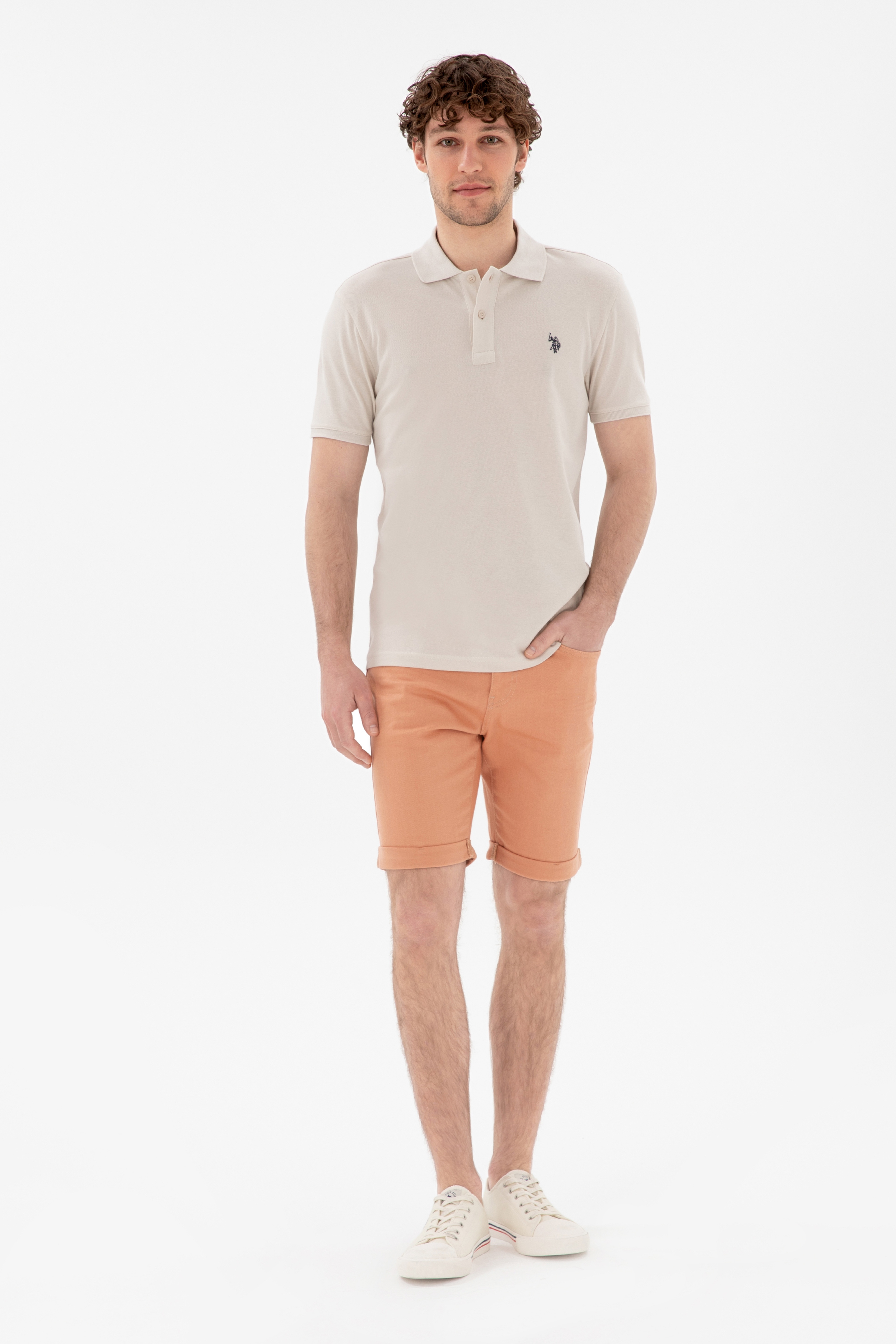 Erkek Slim Fit Polo Yaka Taş Basic Tişört - Image 4