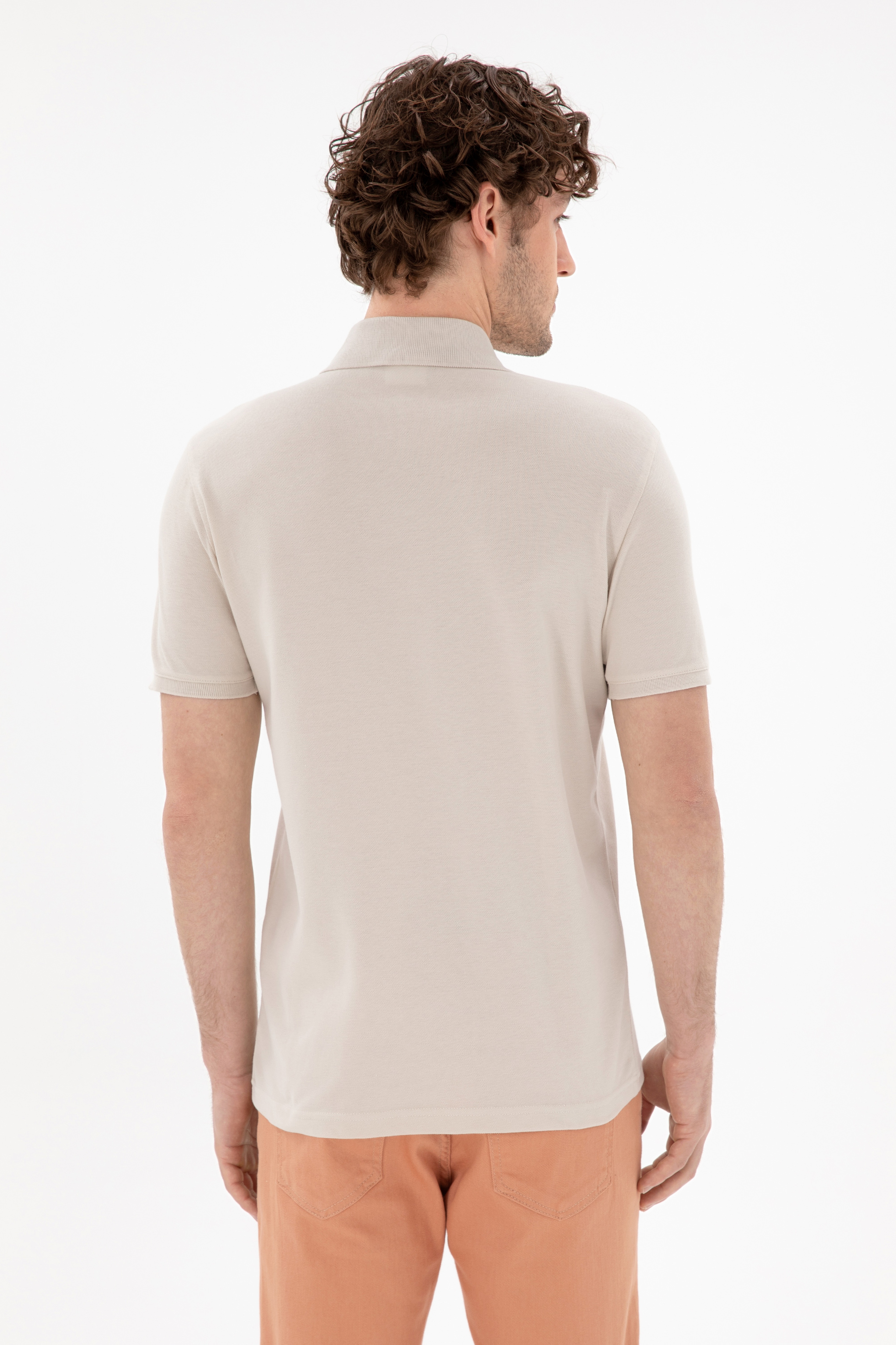 Erkek Slim Fit Polo Yaka Taş Basic Tişört - Image 5