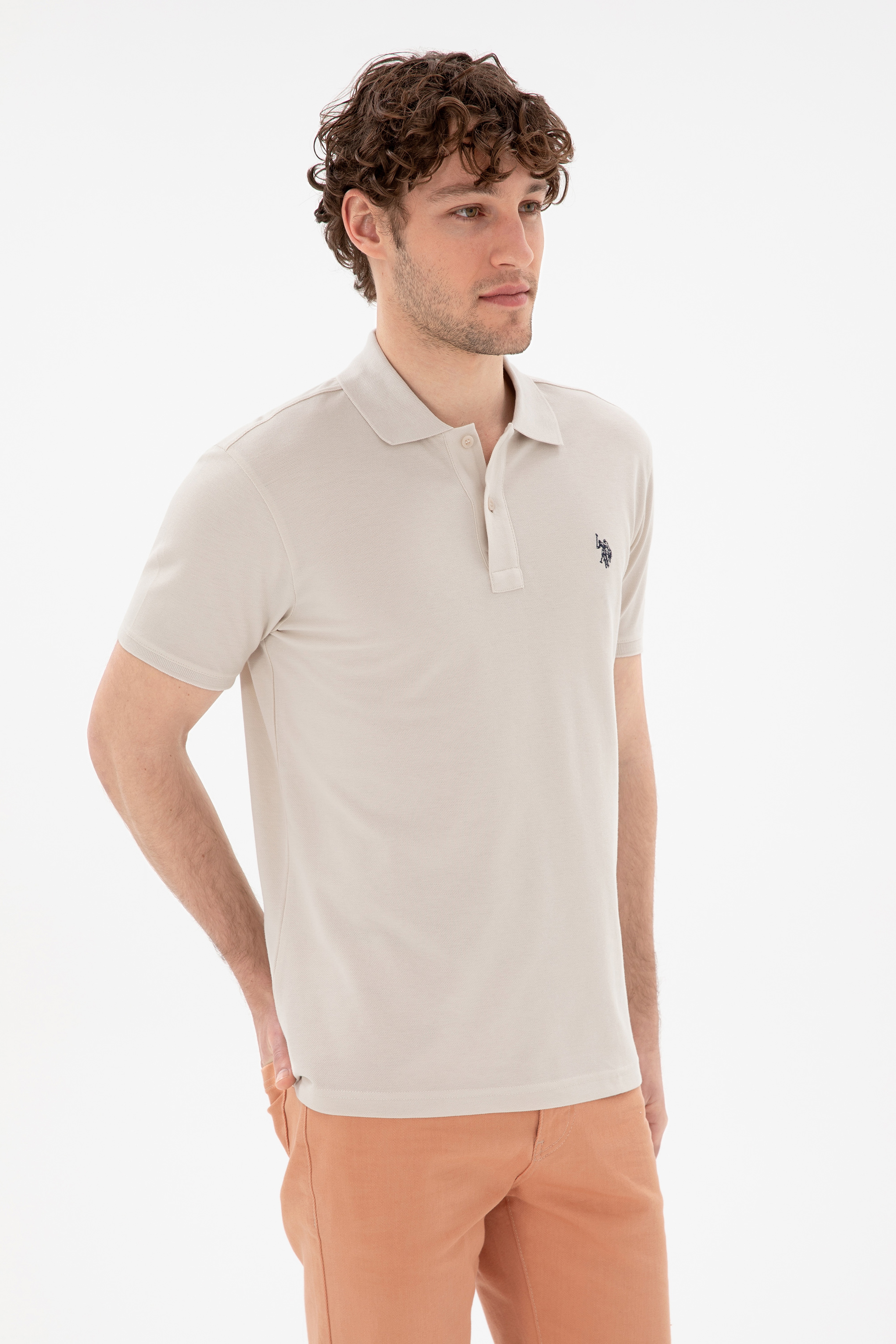 Erkek Slim Fit Polo Yaka Taş Basic Tişört