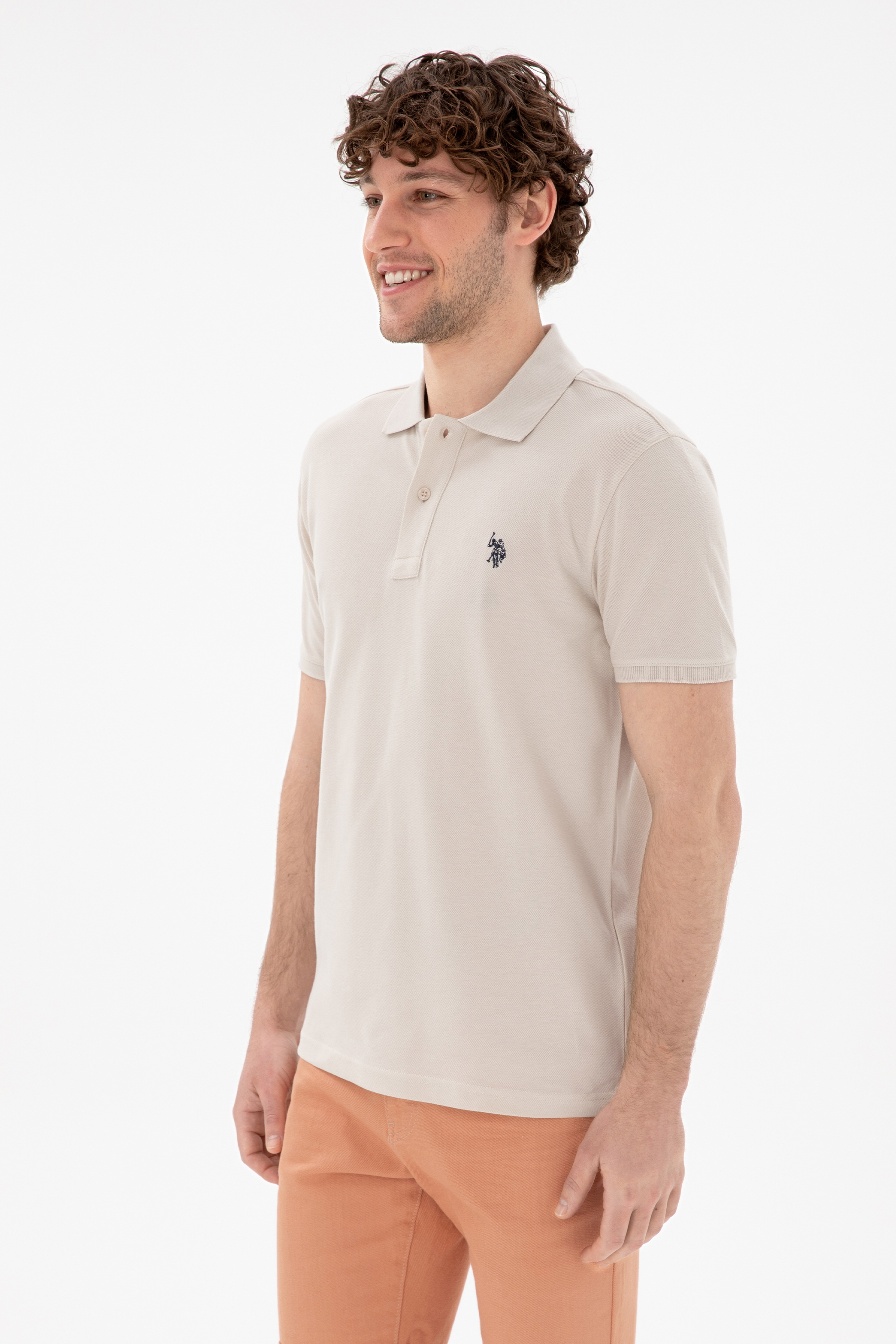 Erkek Slim Fit Polo Yaka Taş Basic Tişört - Image 1