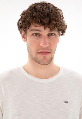 Erkek Regular Fit Bisiklet Yaka Modal Ekru Basic Tişört - 50298033135