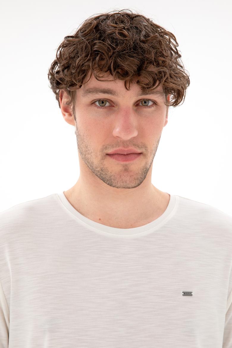 Erkek Regular Fit Bisiklet Yaka Modal Ekru Basic Tişört - 50298033135