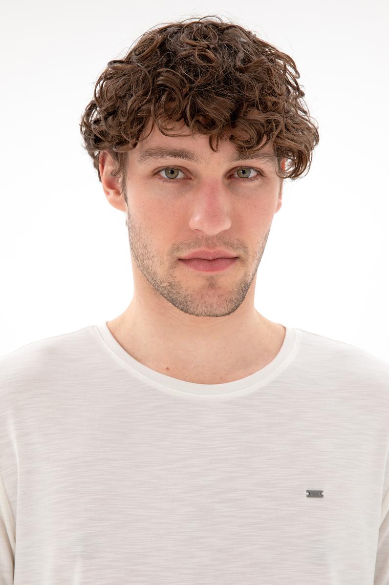 Erkek Regular Fit Bisiklet Yaka Modal Ekru Basic Tişört