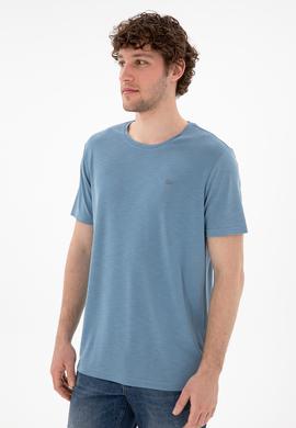 Erkek Regular Fit Bisiklet Yaka Modal Mavi Basic Tişört - 50298033071