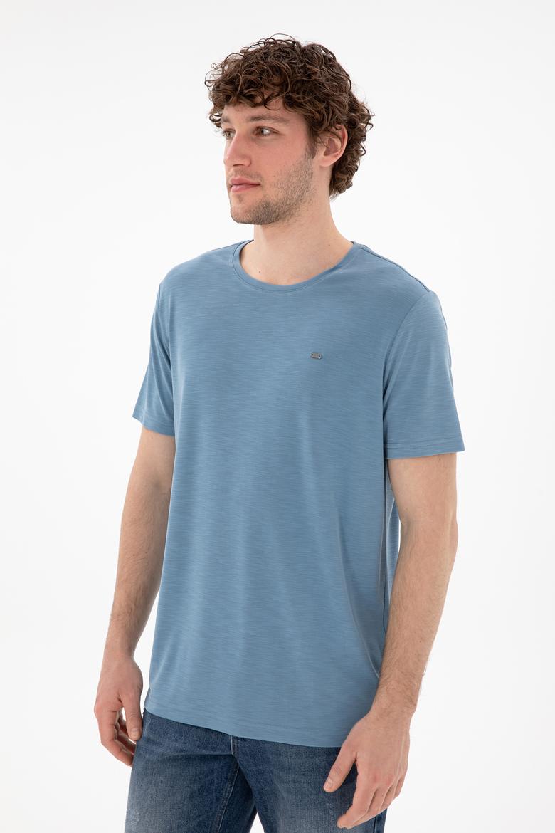 Erkek Regular Fit Bisiklet Yaka Modal Mavi Basic Tişört - 50298033071