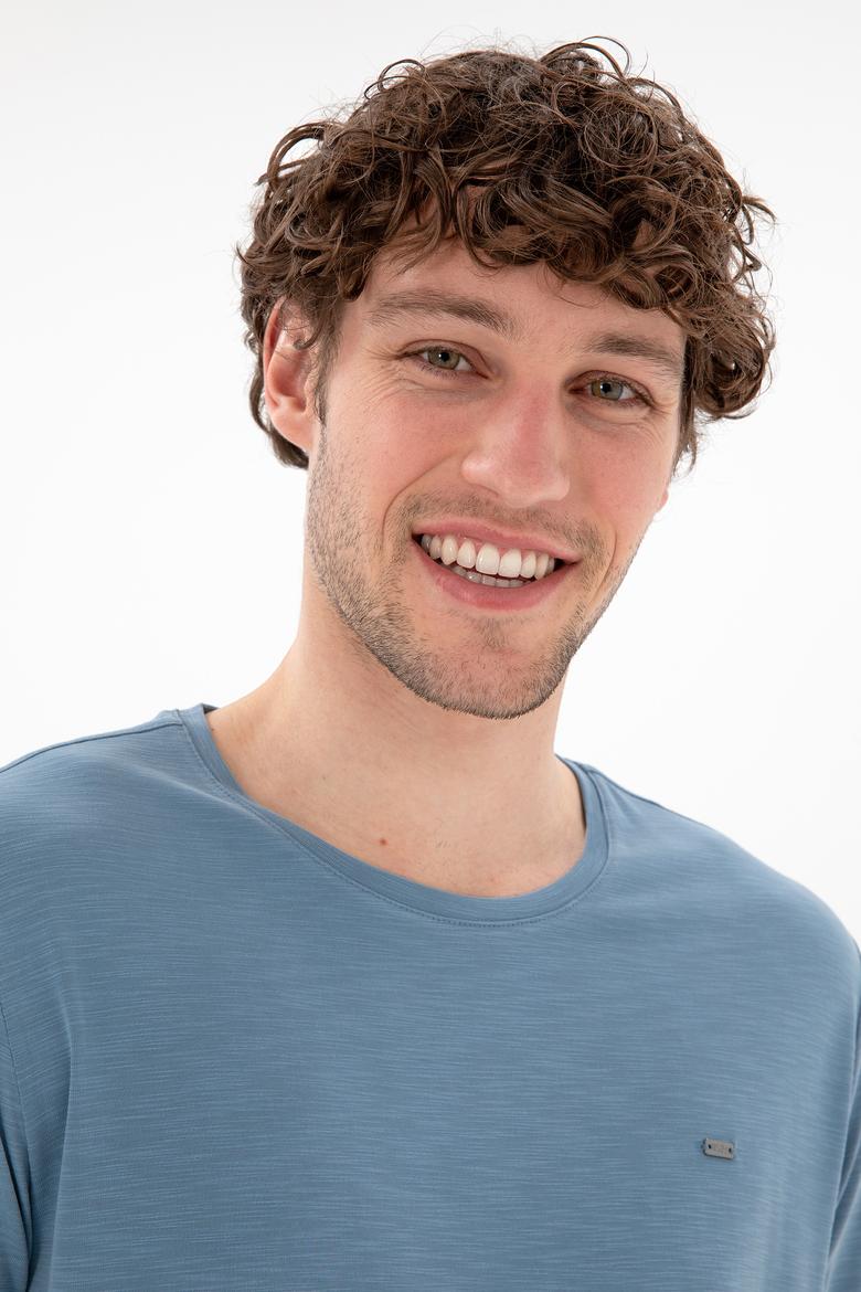 Erkek Regular Fit Bisiklet Yaka Modal Mavi Basic Tişört - 50298033071