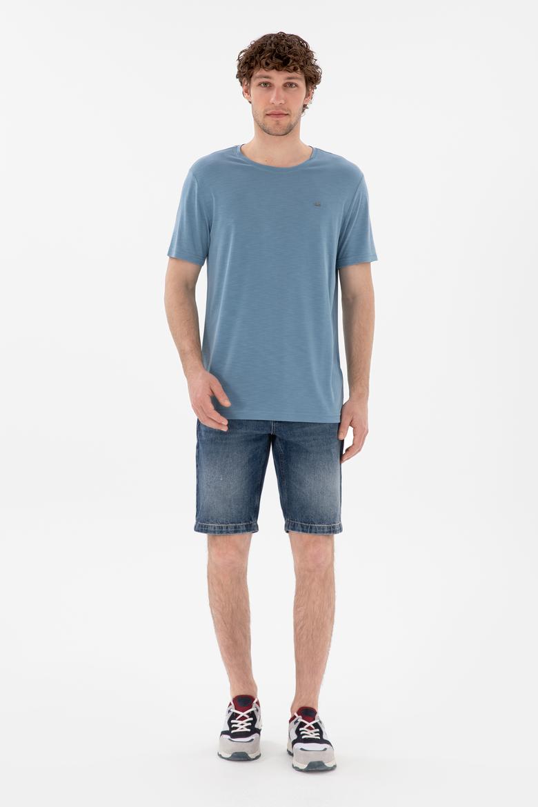 Erkek Regular Fit Bisiklet Yaka Modal Mavi Basic Tişört - 50298033071