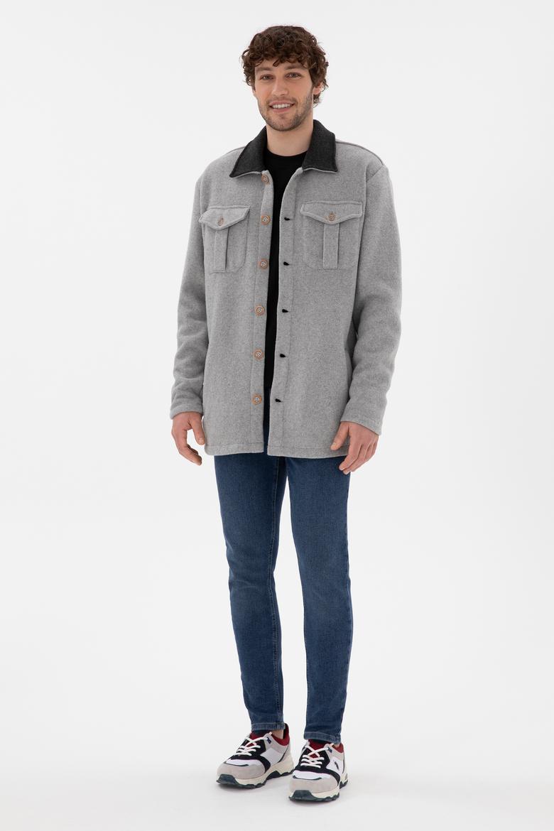 Erkek Gri Melanj Örme Hırka - 50290593019