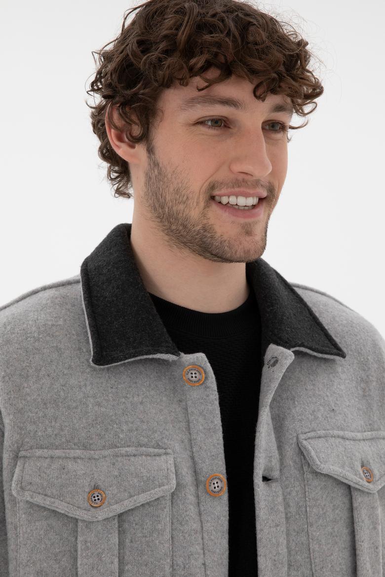 Erkek Gri Melanj Örme Hırka - 50290593019