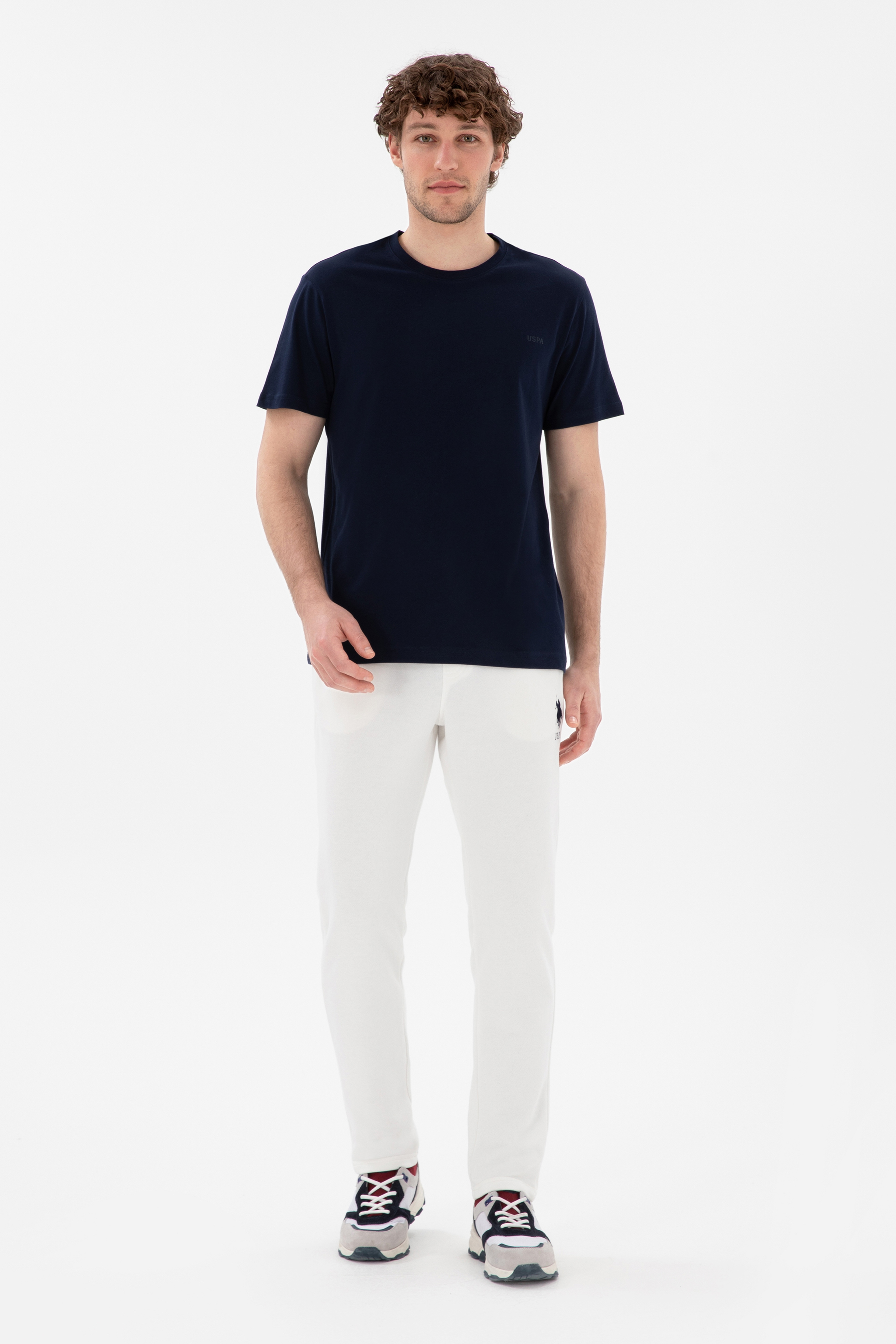 Erkek Slim Fit Düz Paça Ekru Eşofman Altı