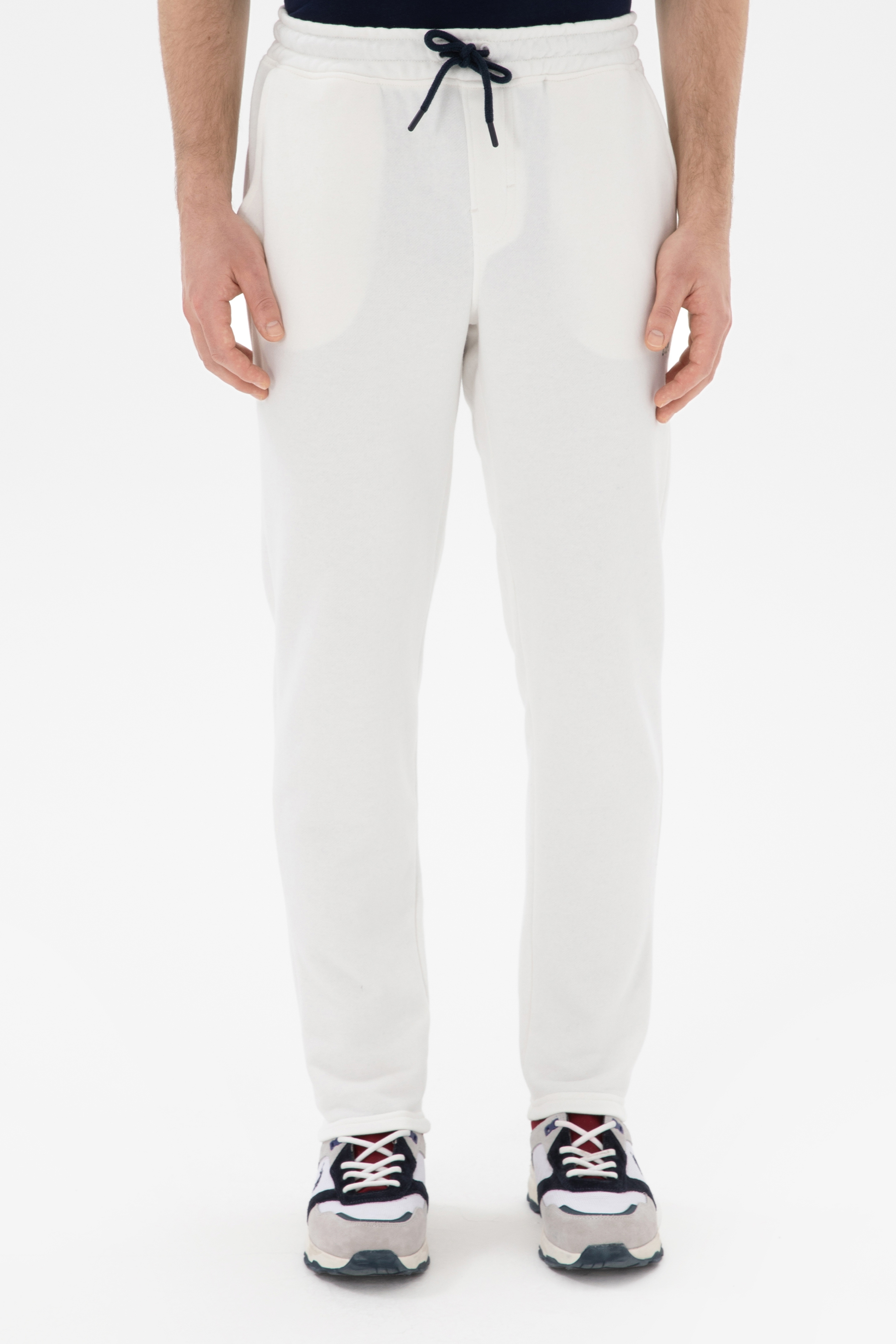 Erkek Slim Fit Düz Paça Ekru Eşofman Altı