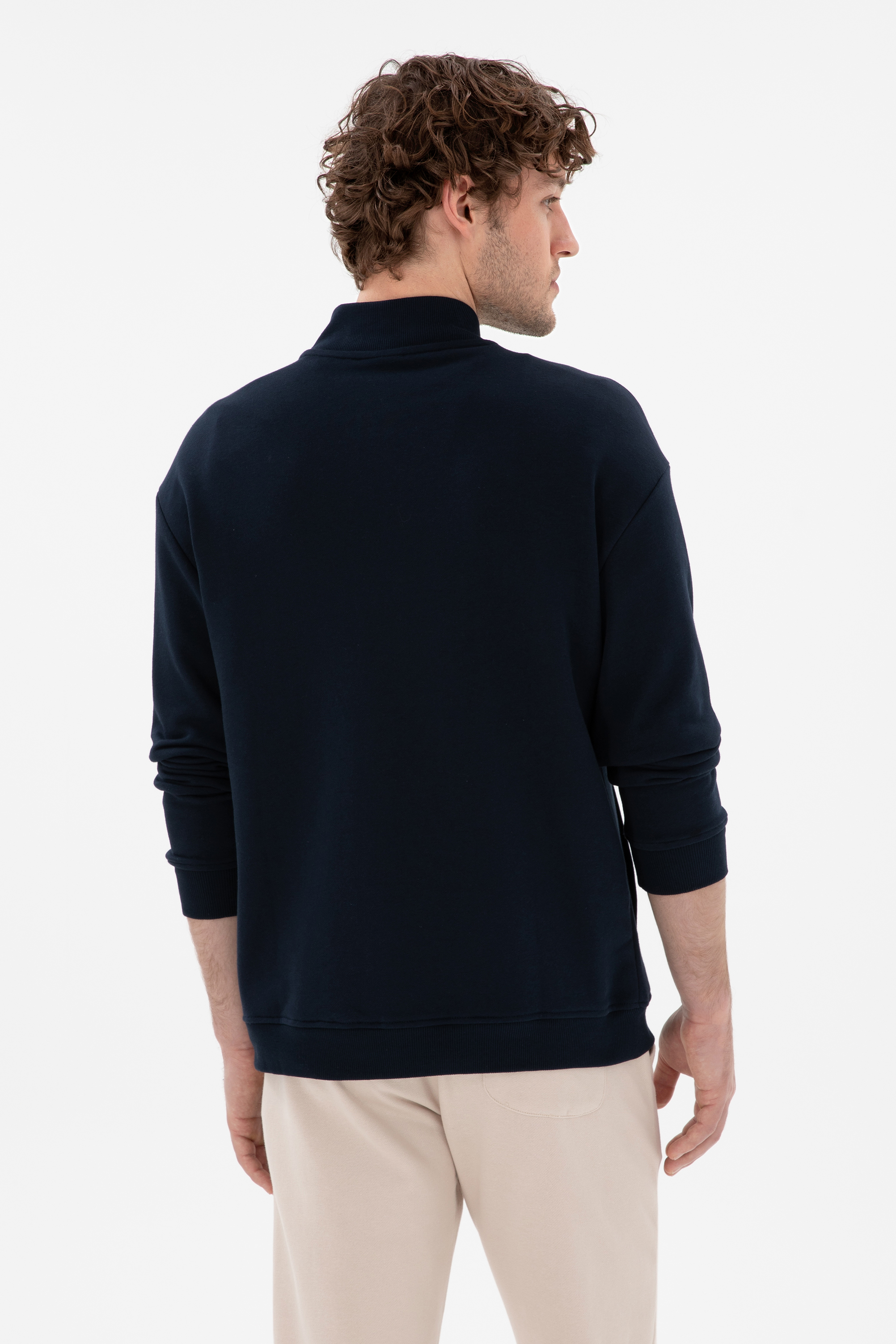 Erkek Comfort Fit Yarım Fermuarlı Yaka Lacivert Sweatshirt - Image 5