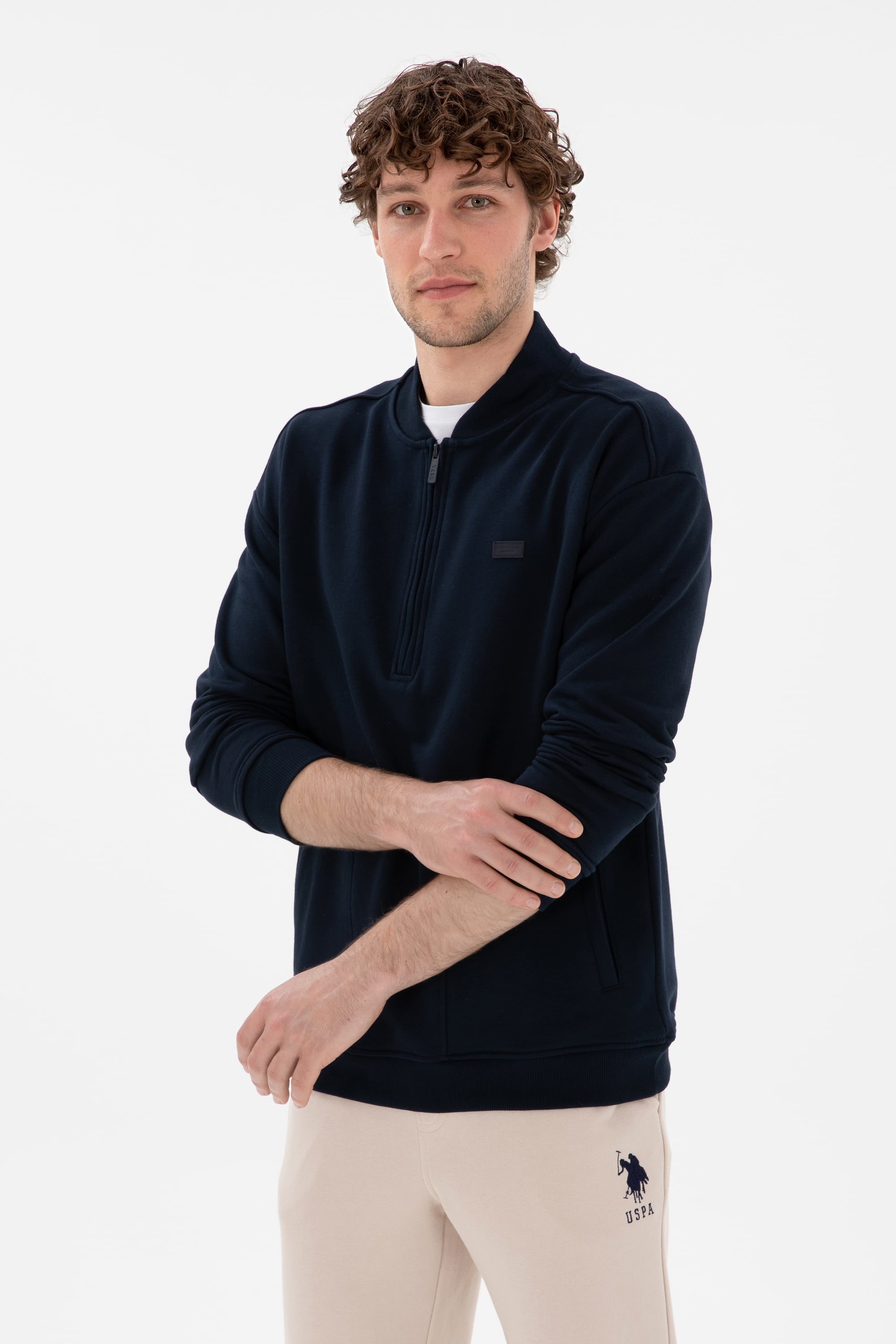 Erkek Comfort Fit Yarım Fermuarlı Yaka Lacivert Sweatshirt - Image 1