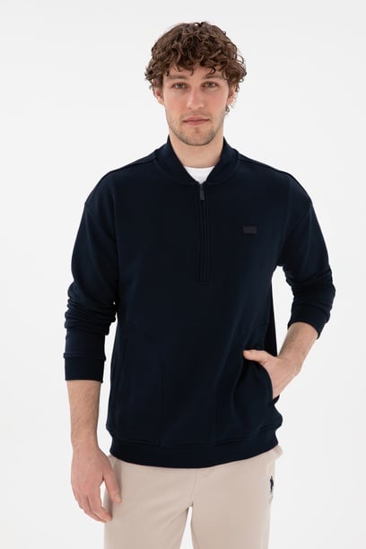 Erkek Comfort Fit Yarım Fermuarlı Yaka Lacivert Sweatshirt