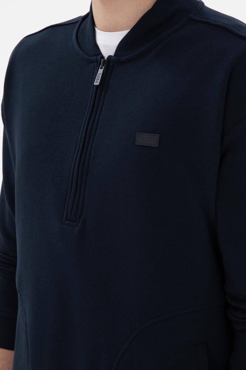 Erkek Comfort Fit Yarım Fermuarlı Yaka Lacivert Sweatshirt