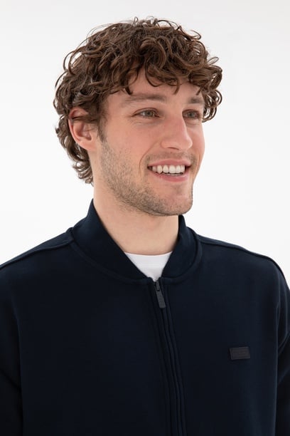 Erkek Comfort Fit Yarım Fermuarlı Yaka Lacivert Sweatshirt