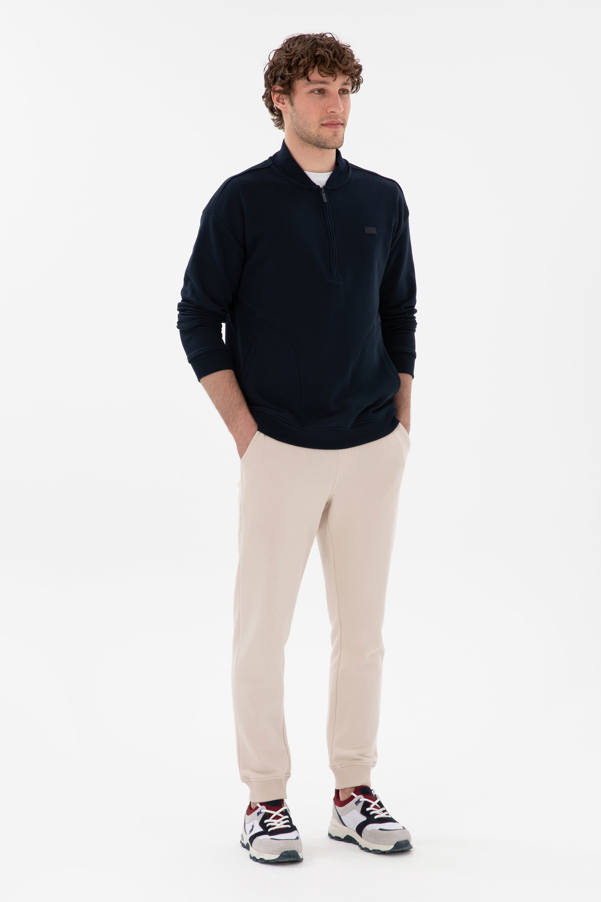 Erkek Comfort Fit Yarım Fermuarlı Yaka Lacivert Sweatshirt - Image 4