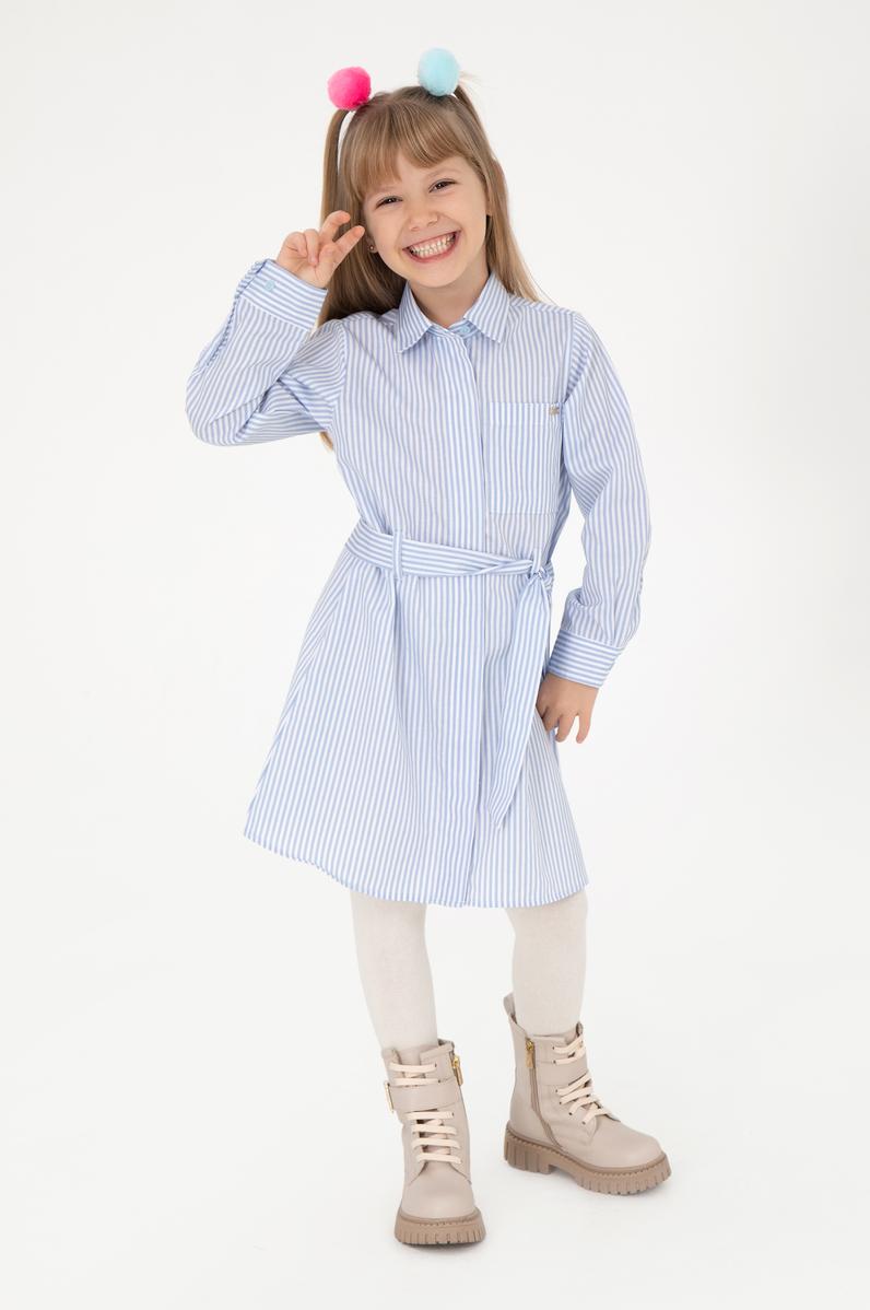 Kız Çocuk Açık Mavi Dokuma Elbise