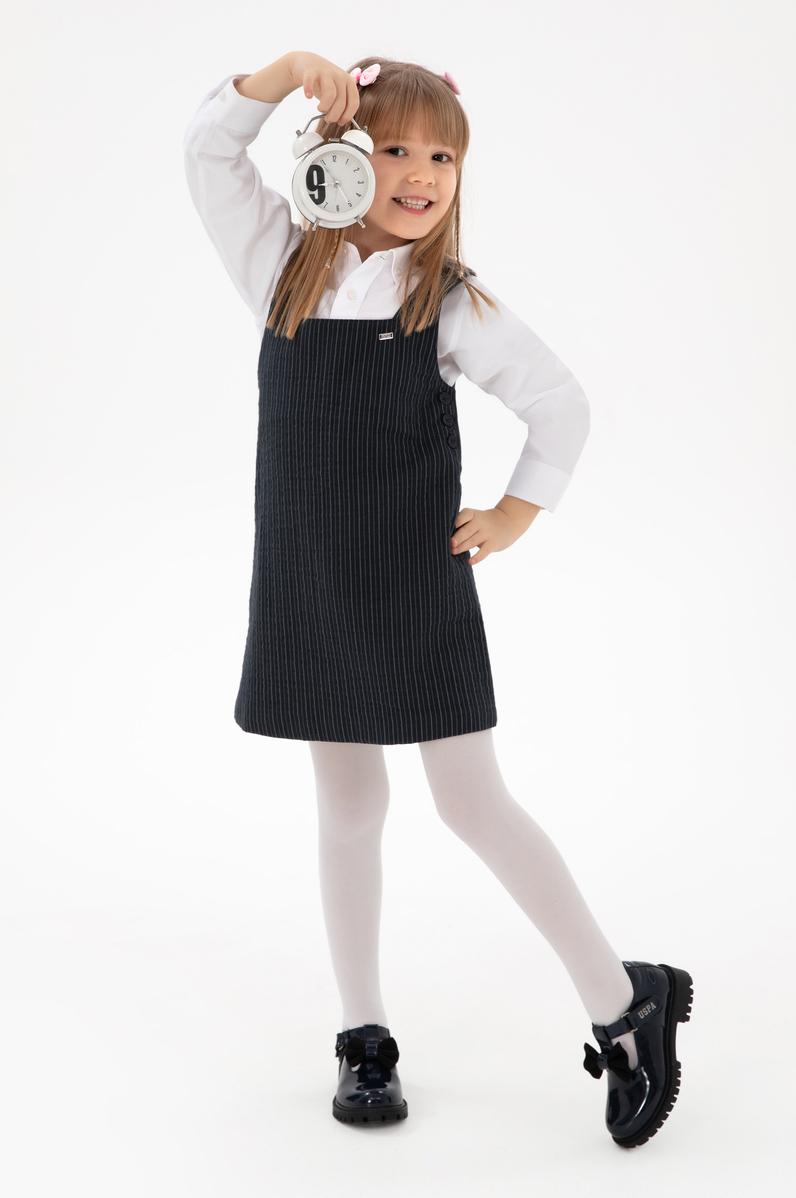 Kız Çocuk Lacivert Çizgili Jile Dokuma Elbise