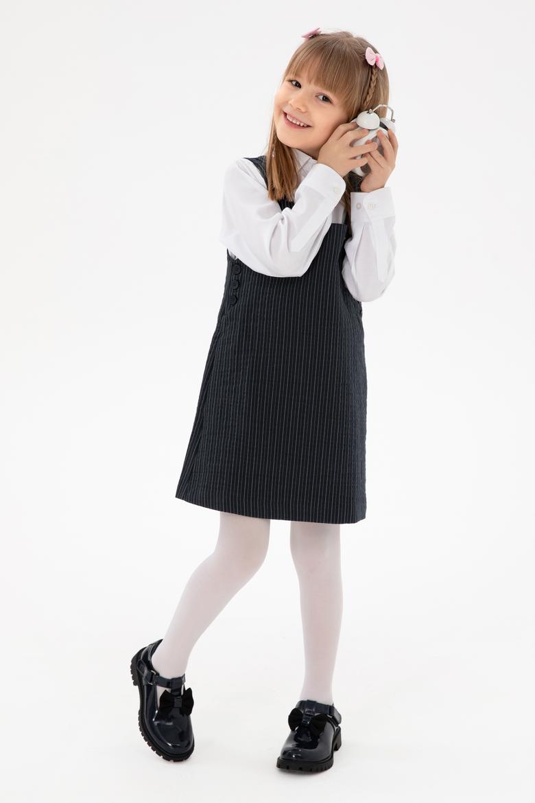 Kız Çocuk Lacivert Çizgili Jile Dokuma Elbise - 50293186004