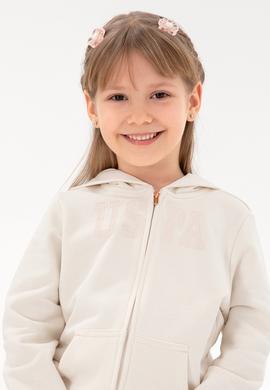 Kız Çocuk Krem Kapüşonlu Basic Sweatshirt - 50292507059