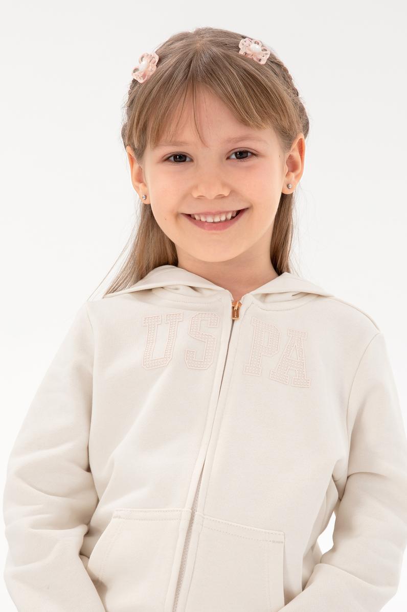 Kız Çocuk Krem Kapüşonlu Basic Sweatshirt