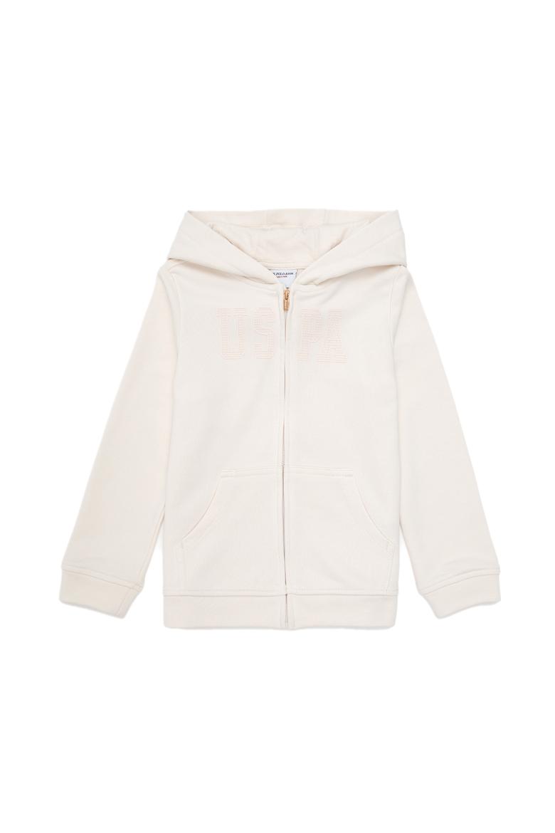 Kız Çocuk Krem Kapüşonlu Basic Sweatshirt - 50292507059