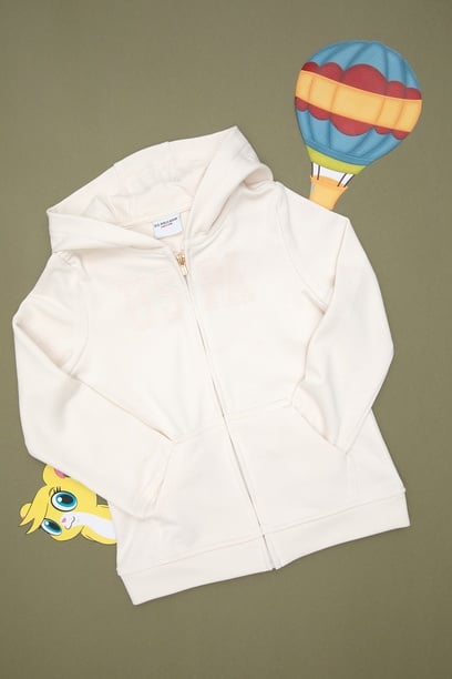 Kız Çocuk Krem Kapüşonlu Basic Sweatshirt