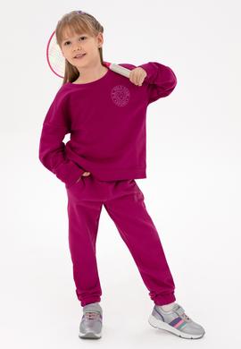 Kız Çocuk Fuşya Bisiklet Yaka Basic Sweatshirt - 50296391043