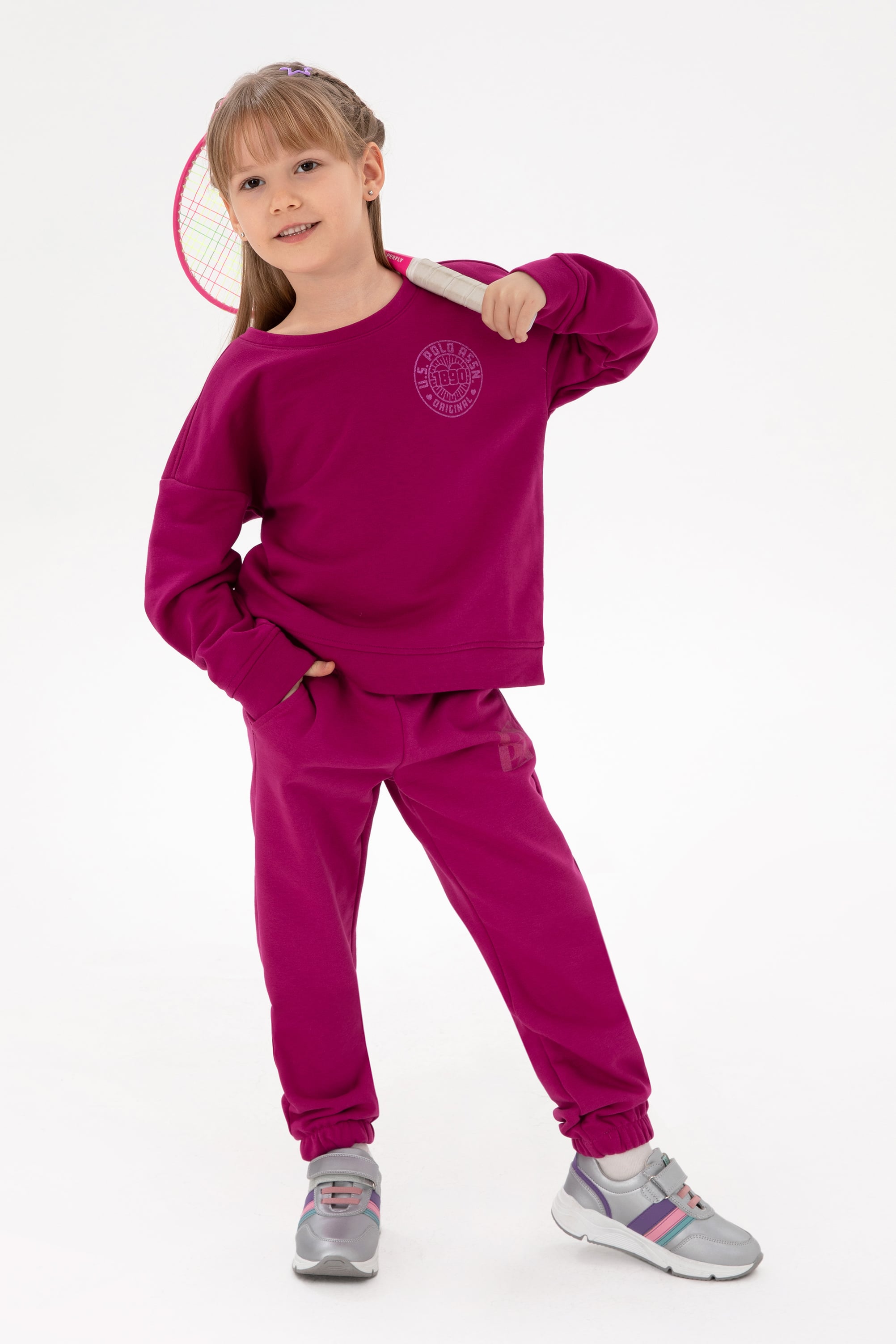 Kız Çocuk Fuşya Bisiklet Yaka Basic Sweatshirt