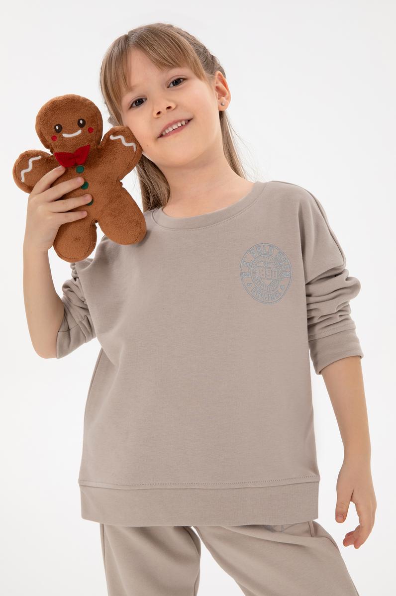 Kız Çocuk Taş Bisiklet Yaka Basic Sweatshirt