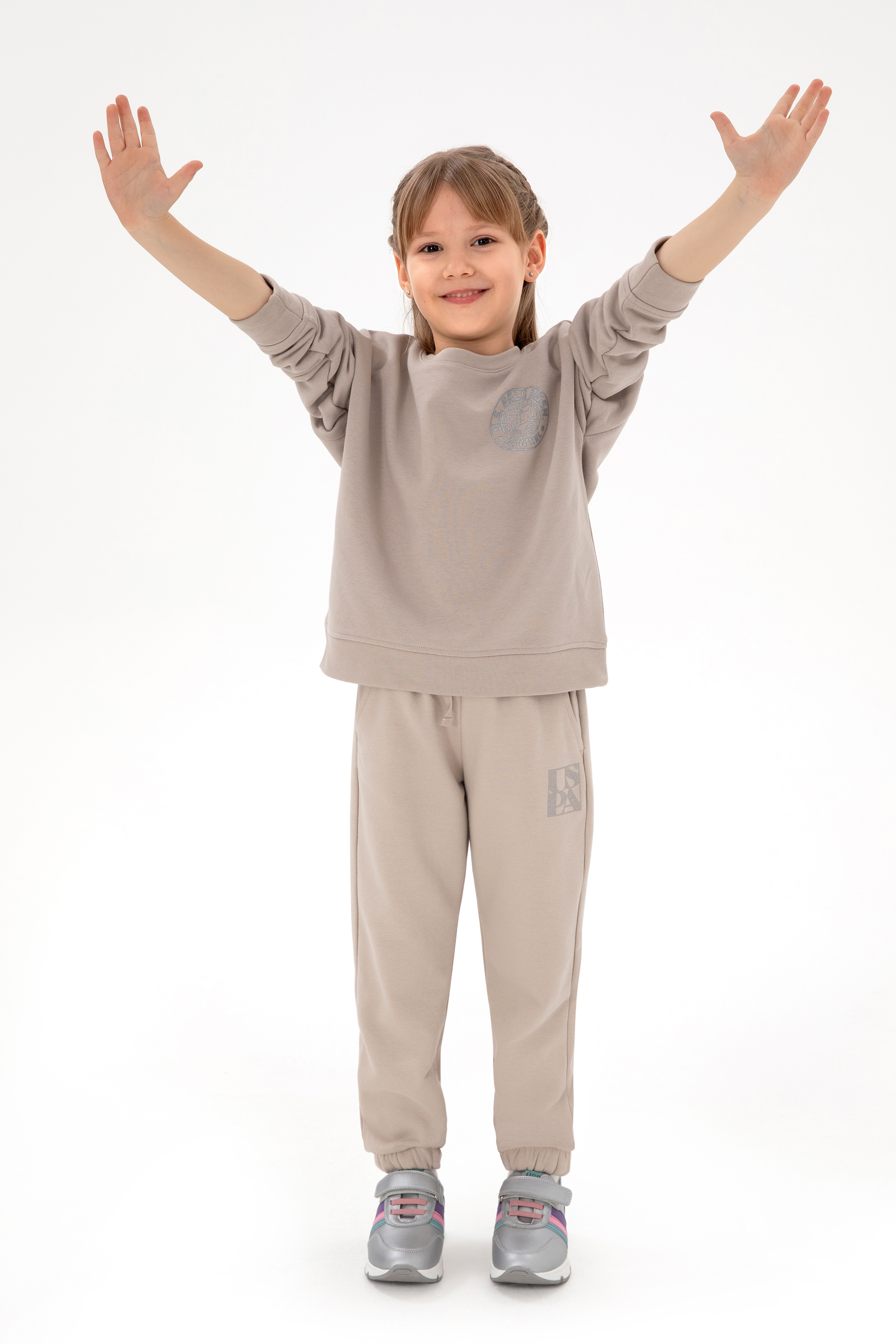 Kız Çocuk Taş Bisiklet Yaka Basic Sweatshirt - Image 2