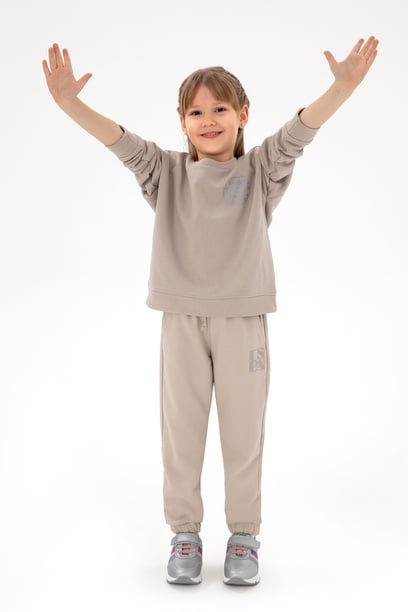 Kız Çocuk Taş Bisiklet Yaka Basic Sweatshirt