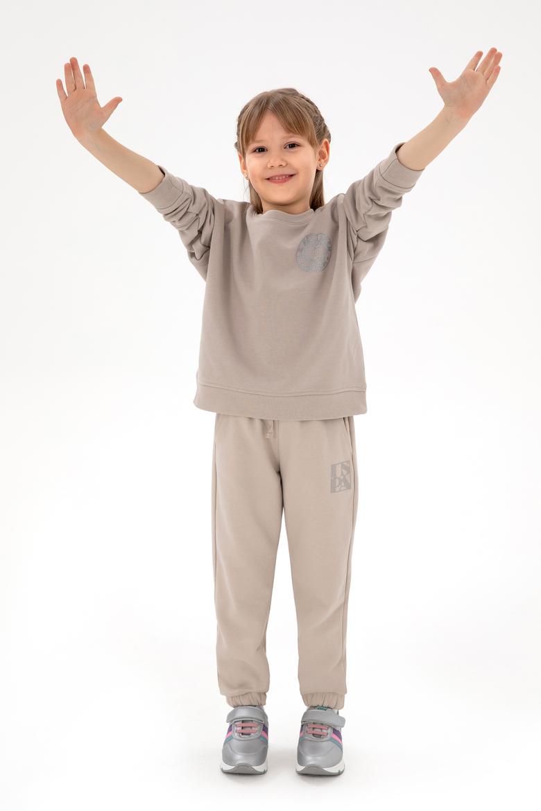 Kız Çocuk Taş Bisiklet Yaka Basic Sweatshirt - 50296391039