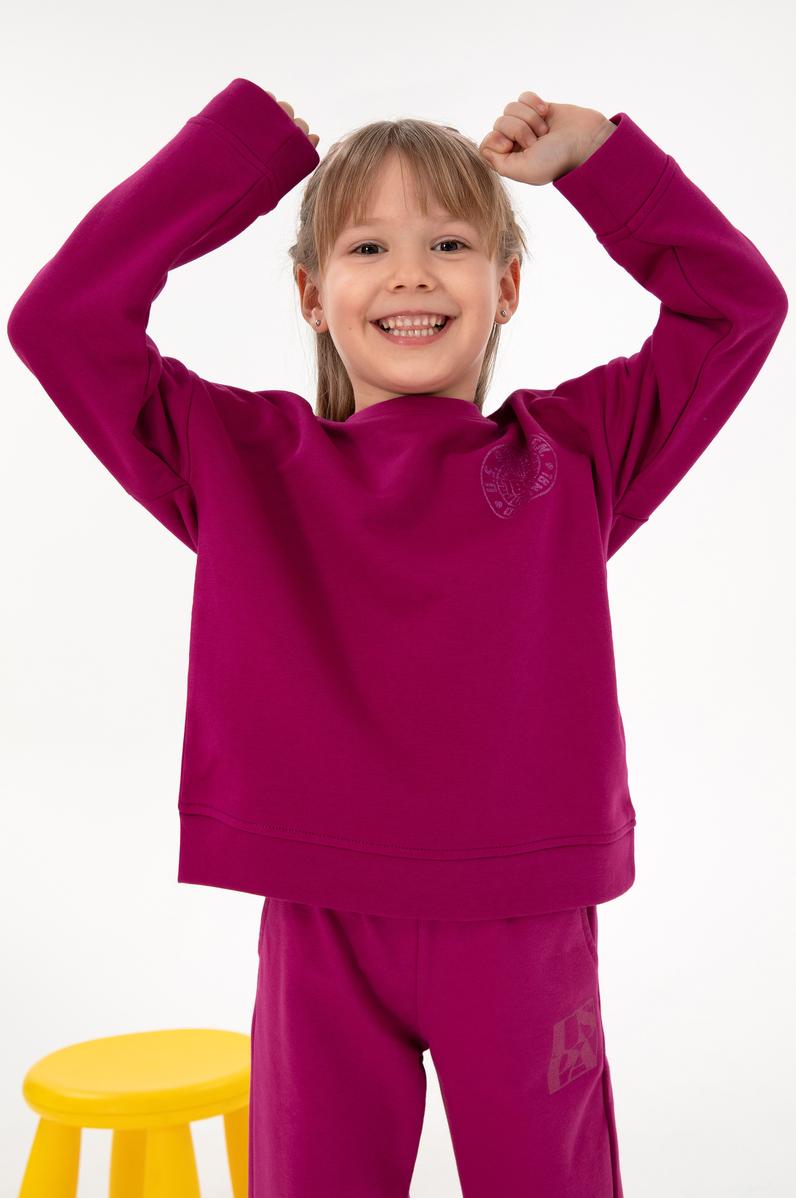 Kız Çocuk Fuşya Bisiklet Yaka Basic Sweatshirt