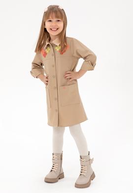 Kız Çocuk Camel İşlemeli Cep Detaylı Safari Model Dokuma Elbise - 50292654009