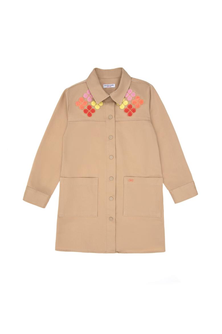 Kız Çocuk Camel İşlemeli Cep Detaylı Safari Model Dokuma Elbise - 50292654009