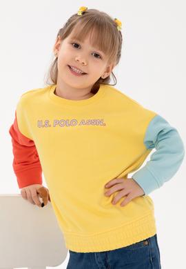 Kız Çocuk Sarı Bisiklet Yaka Şardonlu Sweatshirt - 50296369040