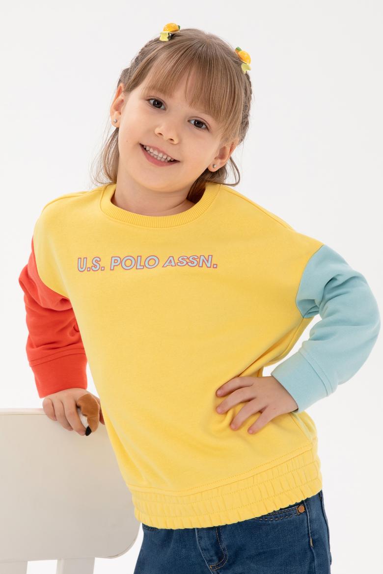 Kız Çocuk Sarı Bisiklet Yaka Şardonlu Sweatshirt
